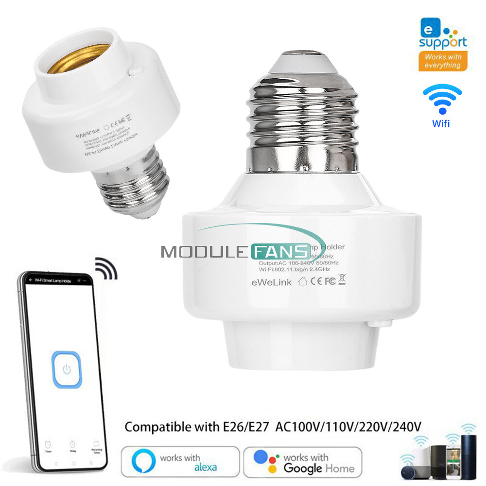 Smart WiFi Bulb Socket E26 E27 Light Bulb Adapter EWeLink Alexa Google Control