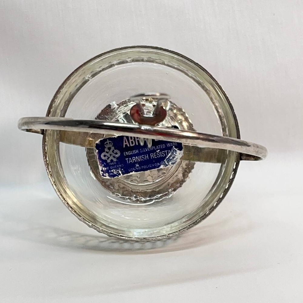 VTG 1956 Silverplate Sugar Server ABRAplate Glass Insert England 3.5"Dia x4.5"H