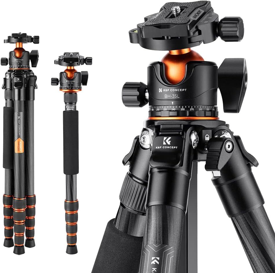 K&F CONCEPT Carbon Fiber Camera Tripod Travel Tripod w/ Ball Head fr DSLR Camera