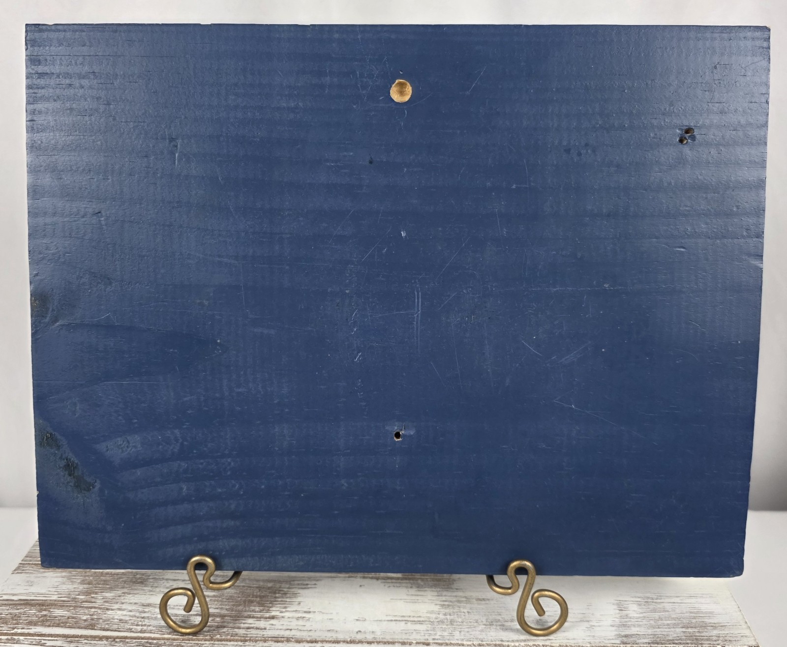 Vintage Handmade String Art Ship/Boat On Wooden Blue Plaque Nautical Decor