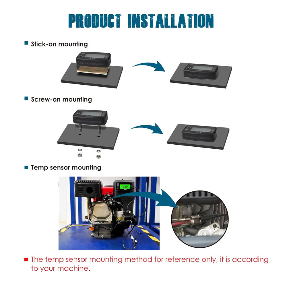 Runleader Digital Engine Temperature Gauge Volt Meter,Programmable Alert Reminde