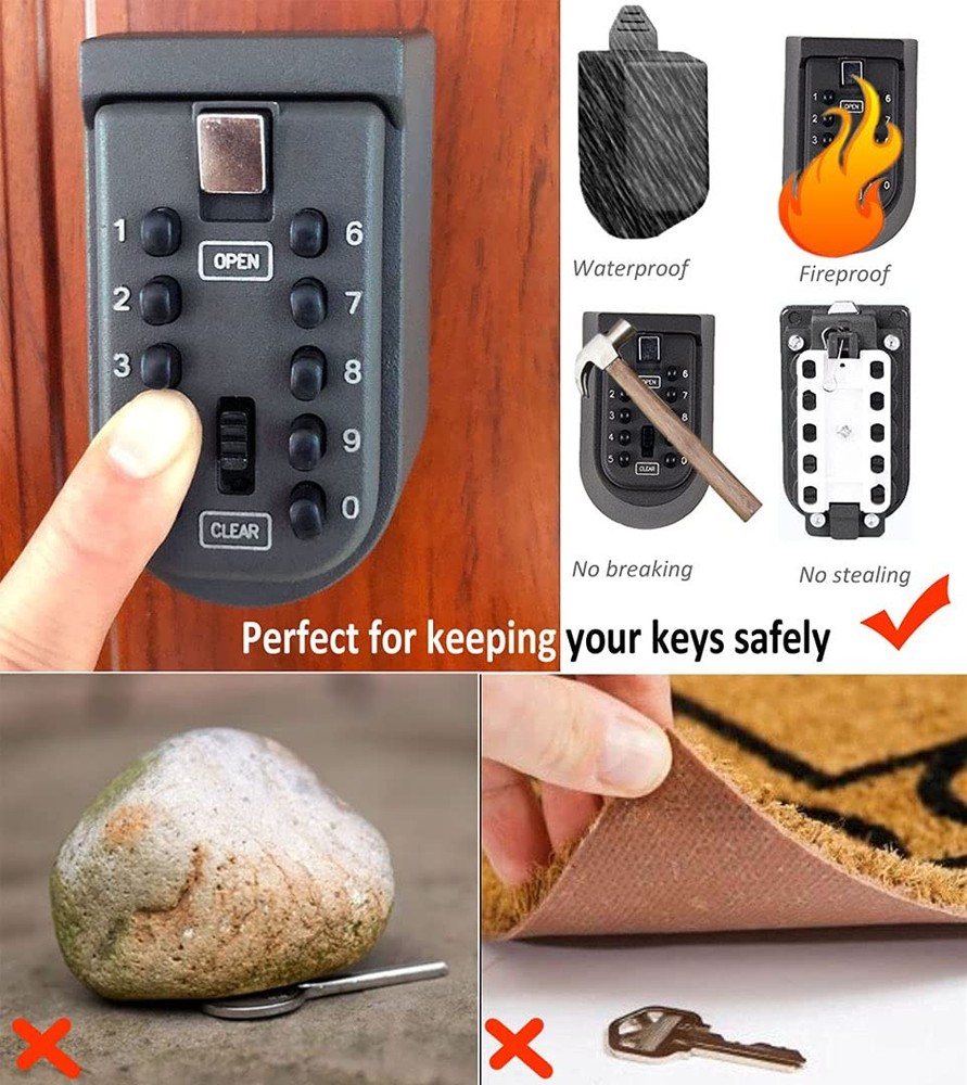 Key Lock Box for House Key, Lock Box with Combination Lock Wall Mount, 10 Dig...