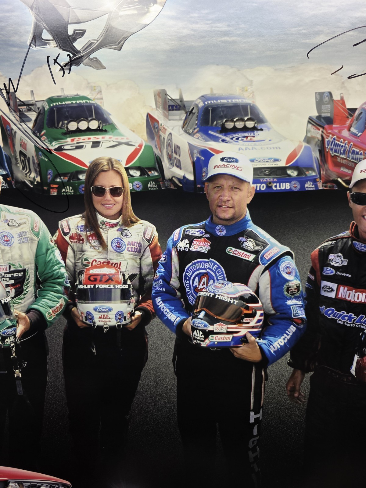 36" X 24" Autographed Ford Mustang Funny Car Poster John Force, Bob Tasca iii,