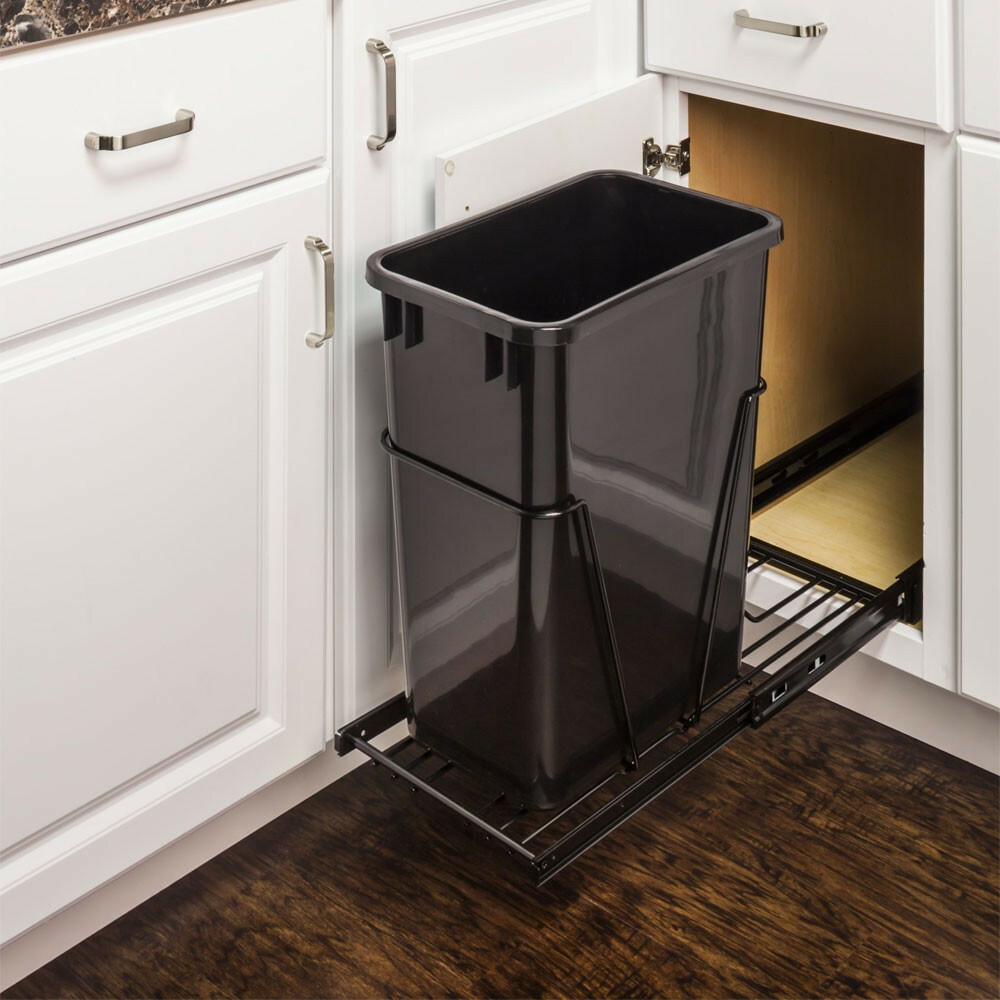 Single Black Trash Can Pullout Unit with 35 Quart Can