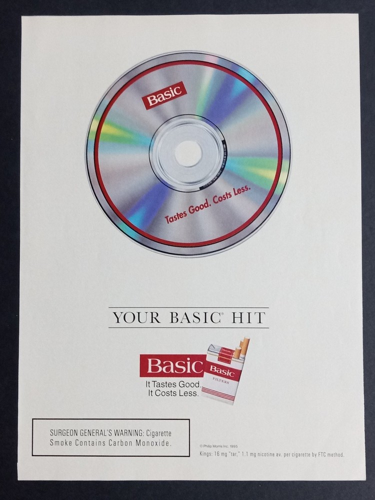 Basic Cigarettes Vintage Print Ad 1995 Your Basic Hit CD Graphic