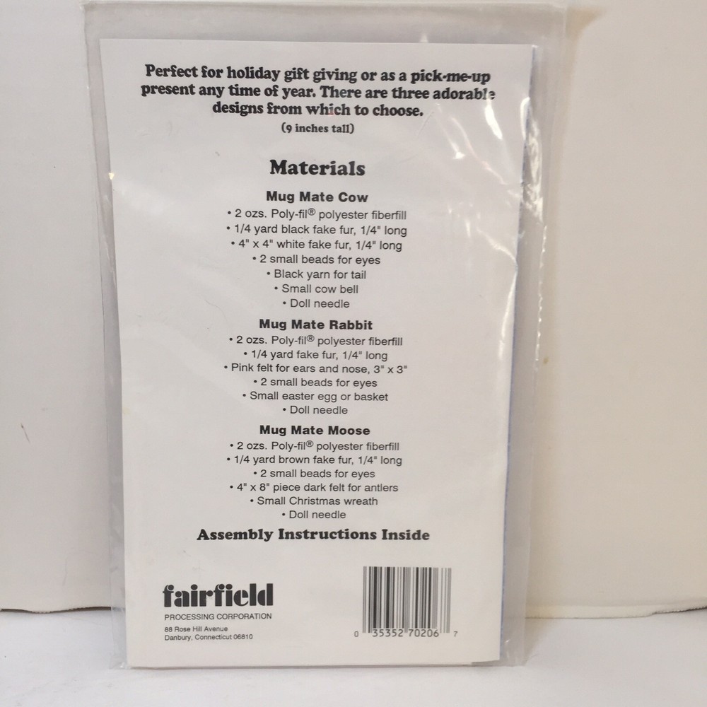 Mug Mates Pattern 9" Cow Rabbit Moose Fairfield