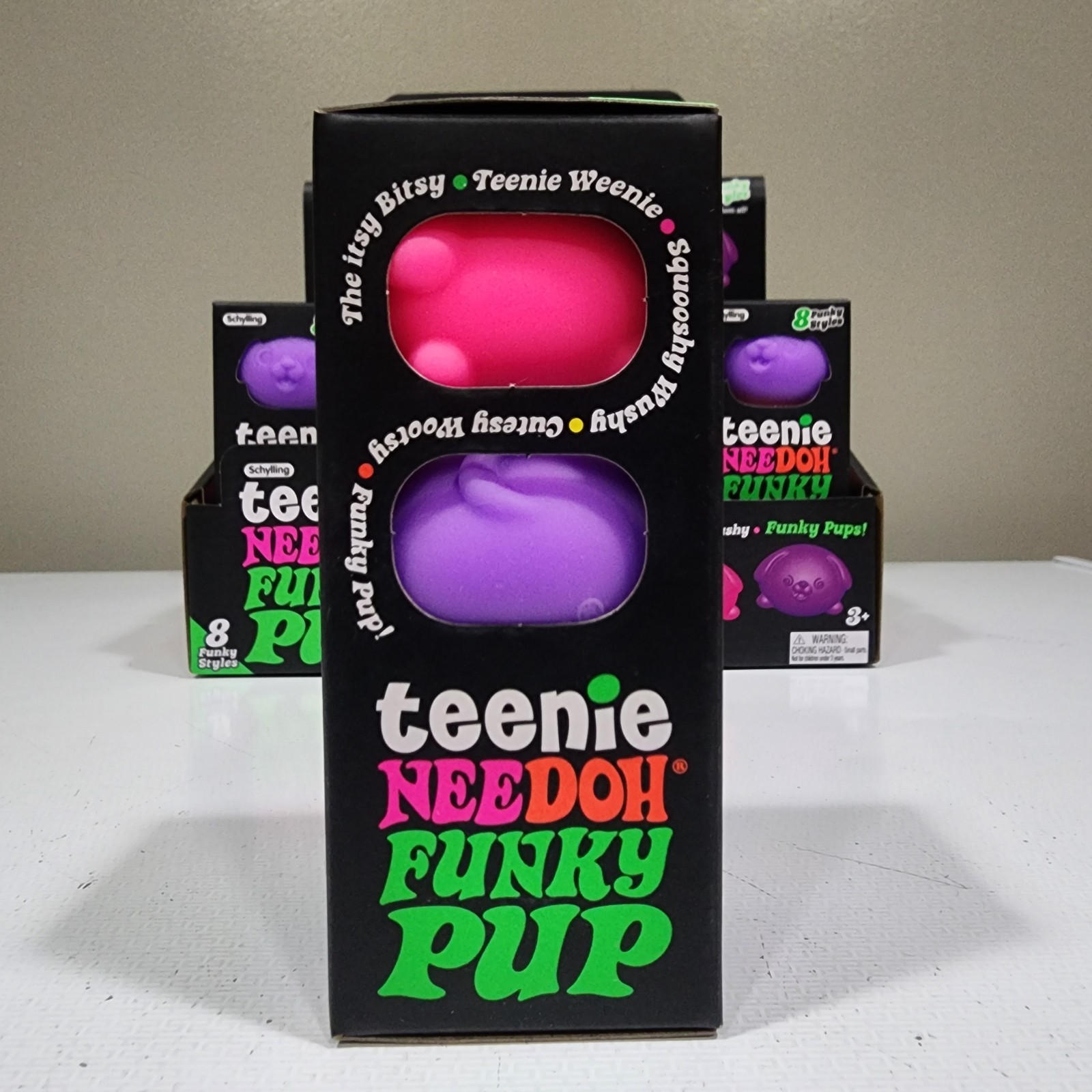 Nee Doh Teenie Funky Pup 1x Set Of 3 NeeDoh Squeeze Toy Neon Stress Ball NEEDOH