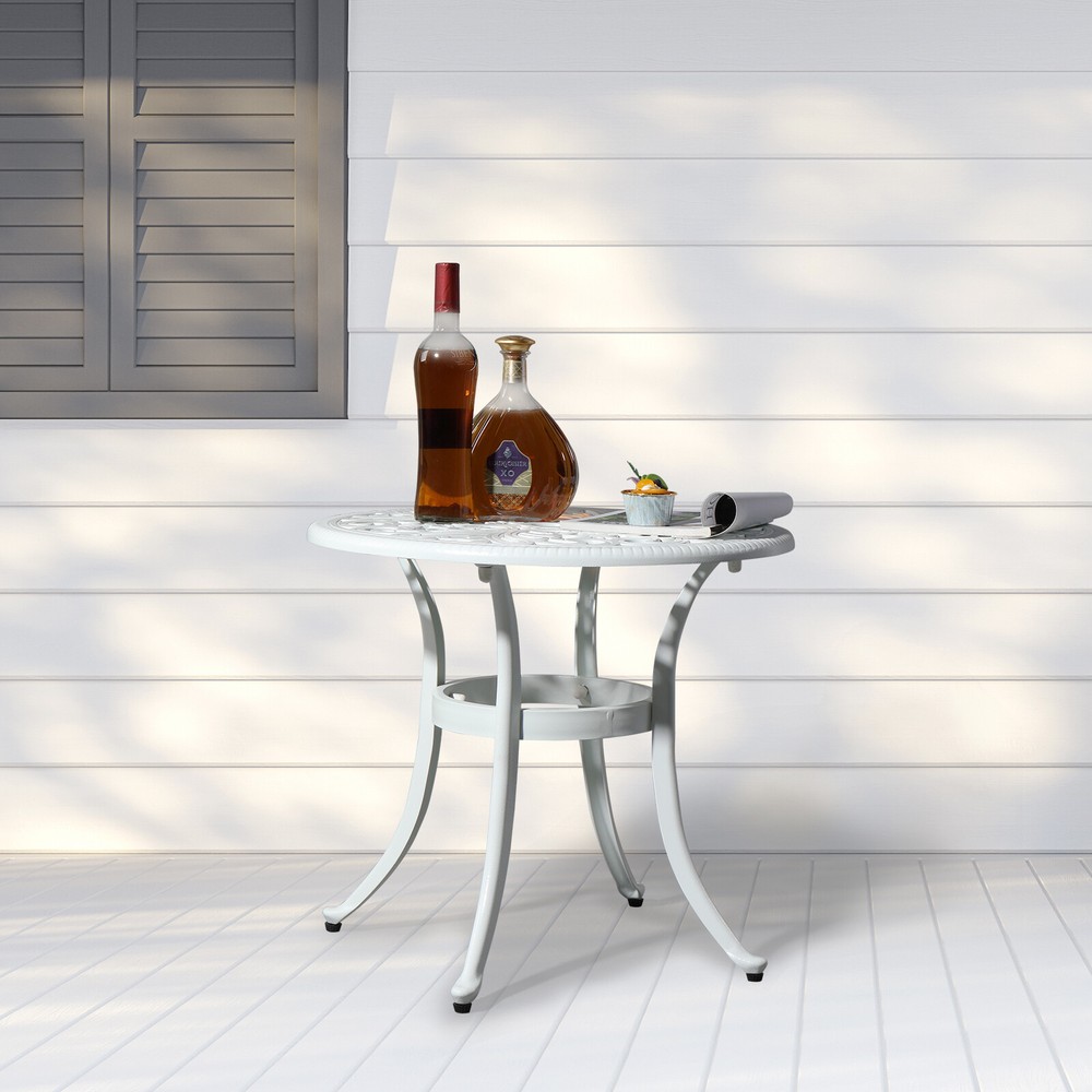Phoenix Cast Aluminum Round Table Patio End Table Side Table Bar Table White