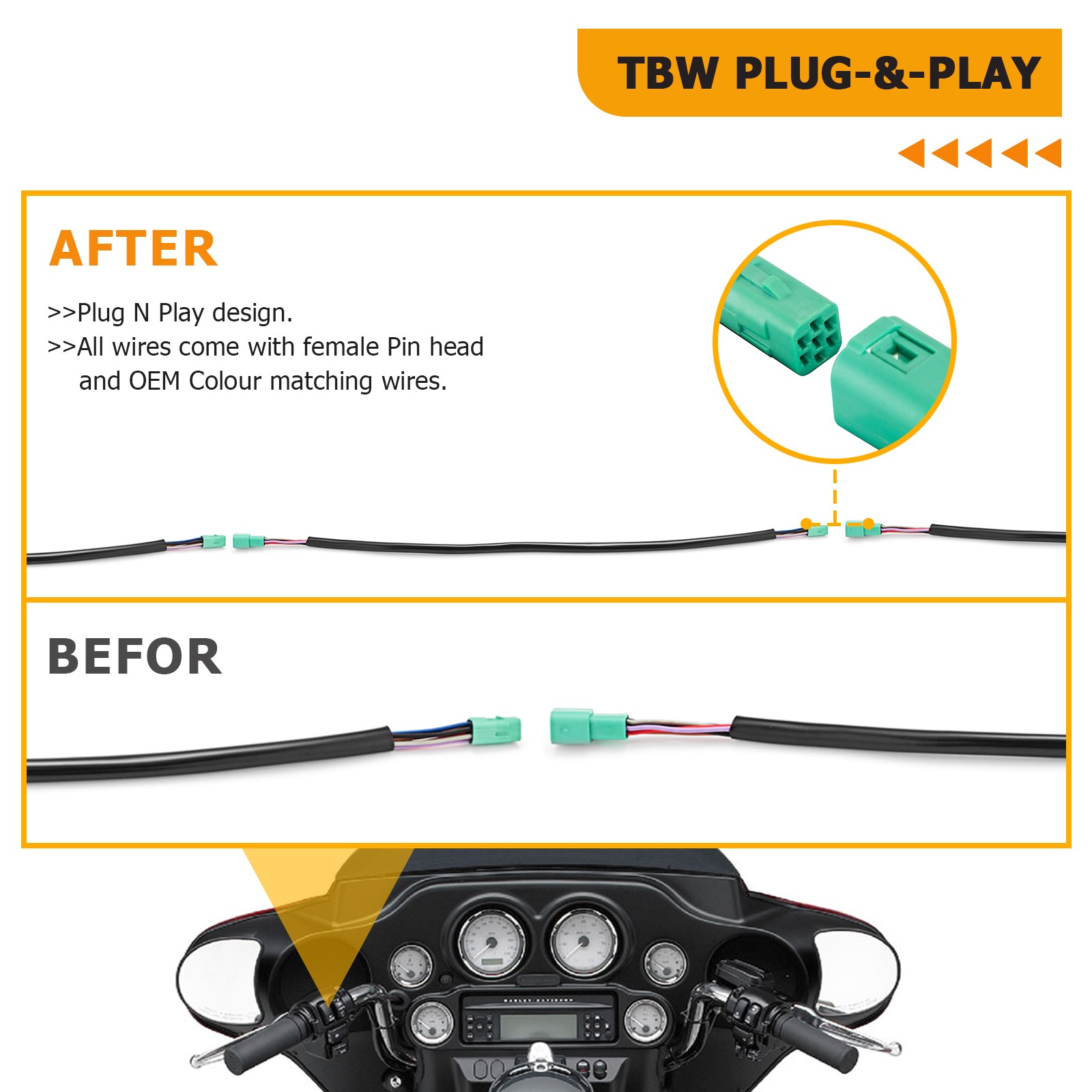 Black Cable Extension For Harley 09-13 Touring Road Street Glide 16"-18" Bar ABS