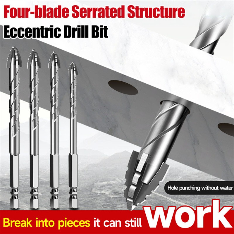 4X Eccentric Drill Bit Set Four-Flute Sawtooth Eccentric Drill Bit High Hardness