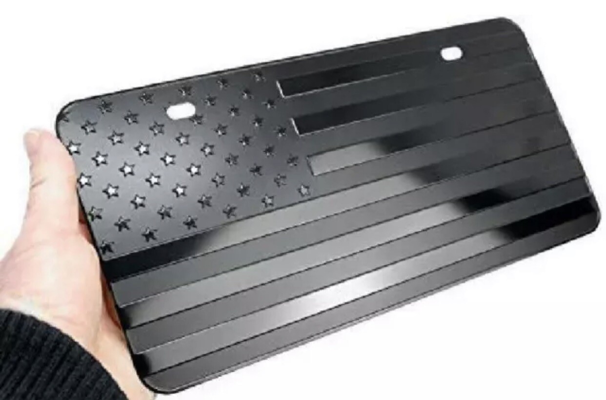 Tactical American Flag Heavy Duty Aluminum License Plate Matte Black