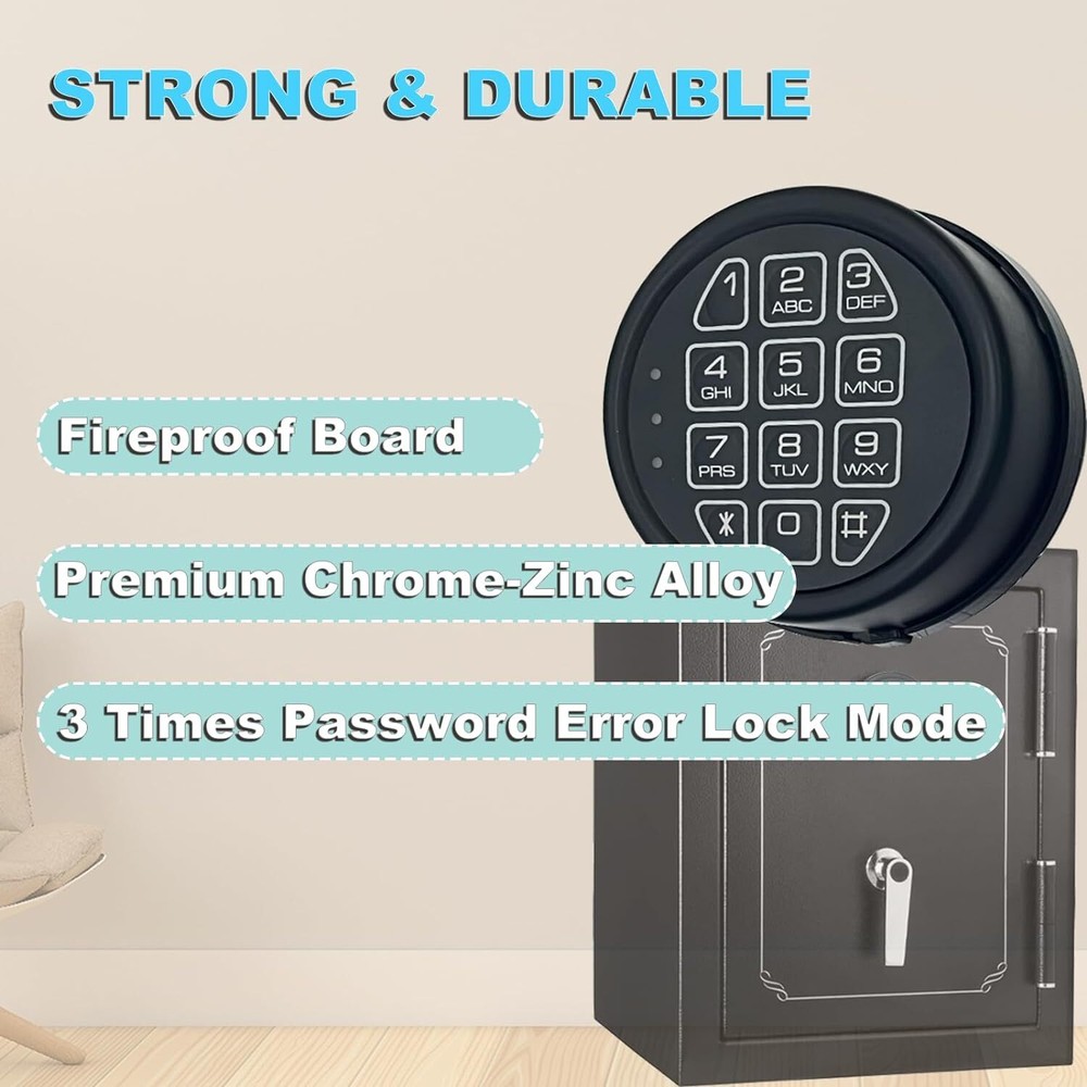 High Security Electronic Safe Lock Replacement Keypad with Solenoid Lock & 2 Key