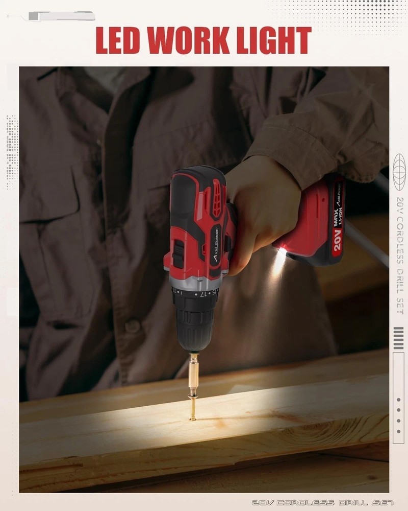 Lightweight 20V MAX Cordless Drill Set - 19 Torque Settings for All Projects