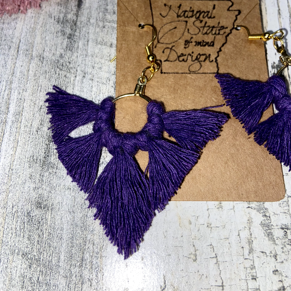 Handmade Boho Macrame Dangle Earrings Purple