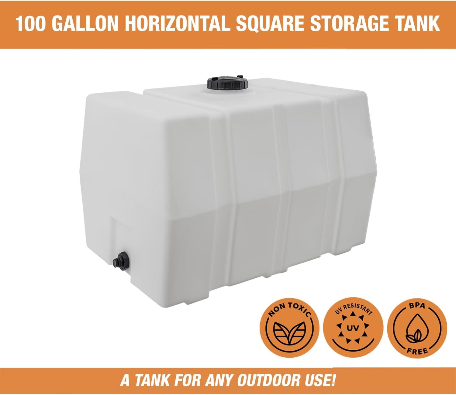 RomoTech 82123929 Horizontal Square Reservoir Water Tank, 100 gallon, NEW