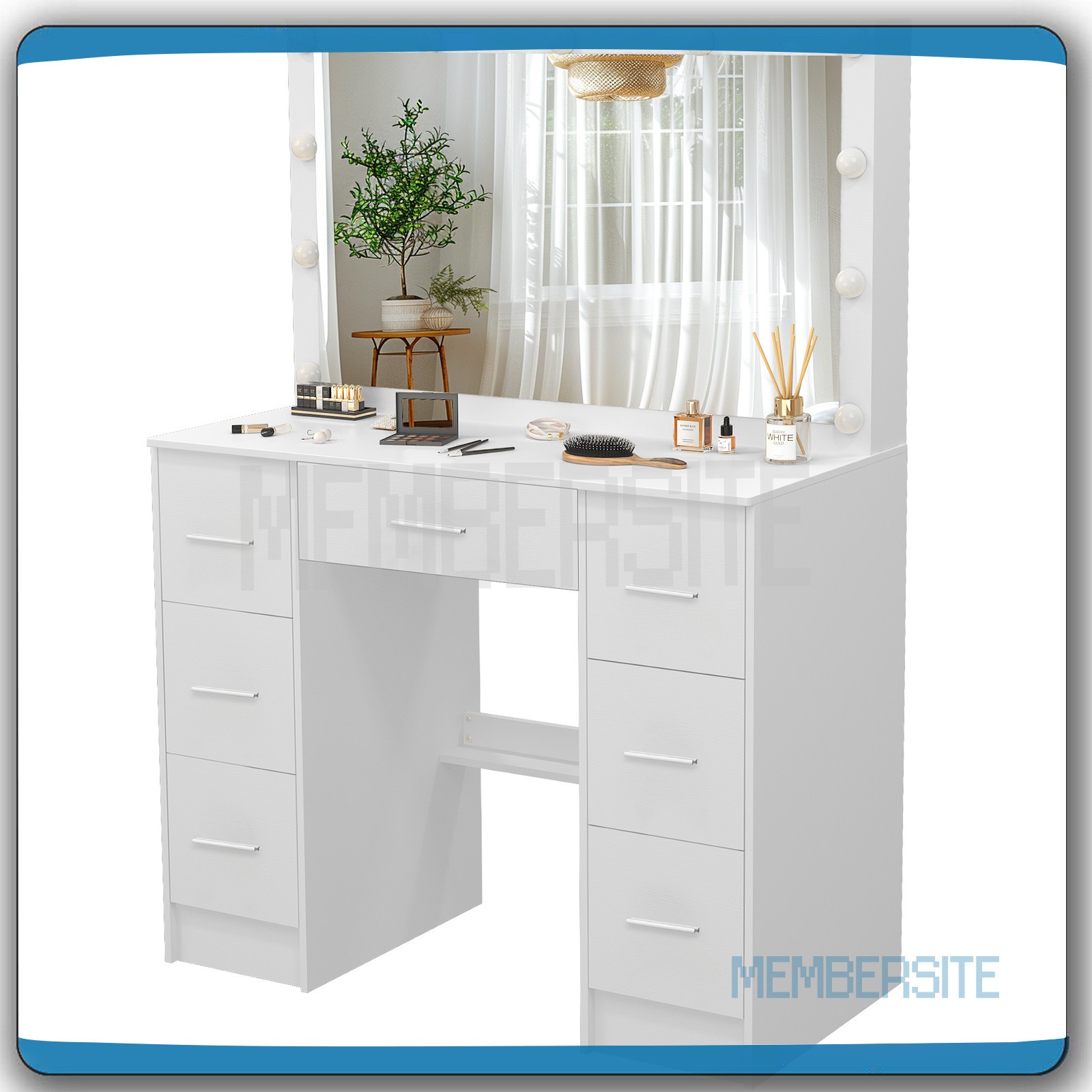 NEW Vanity Desk Makeup Table With Large LED Mirror And 7 Drawers Dressing Desk