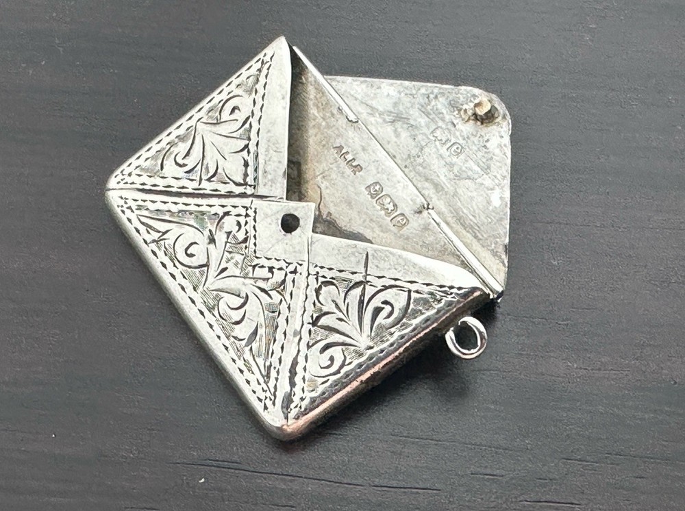 Antique Solid Silver Envelope Stamp Case c.1904