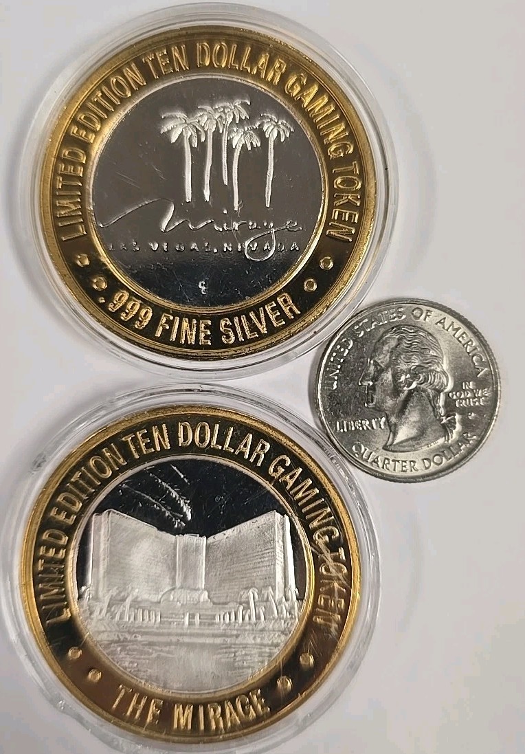 $10 Casino Gaming Token Las Vegas Solid .999 AG Silver Insert MIRAGE - SELF ND!!