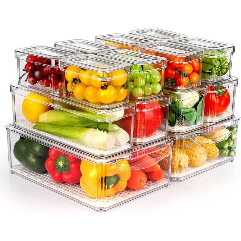 Stackable Fridge Organizer Bins W/ Lids 14 Pack Kitchen Storage Containers New