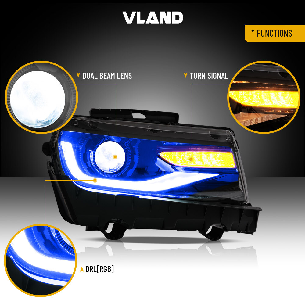 2*Projector Lens LED Headlights For 2014 2015 Chevrolet Camaro LS LT SS RGB DRL