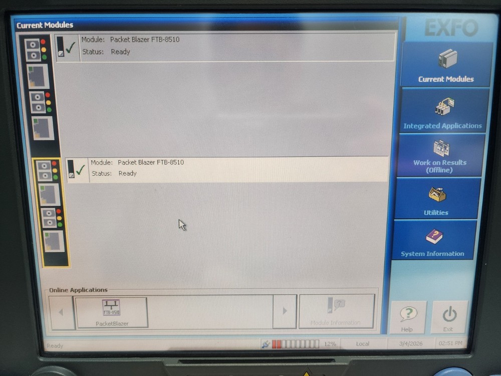 EXFO FTB-400 Network Testing, Two FTB-8510-2 Ethernet Test Modules, Gig-E, 1K