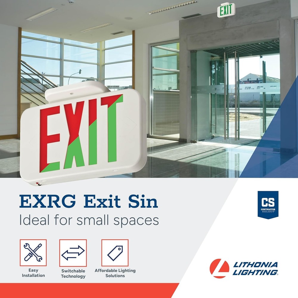 Lithonia Lighting Single-Sided LED Exit Sign, Thermoplastic Construction, Switch