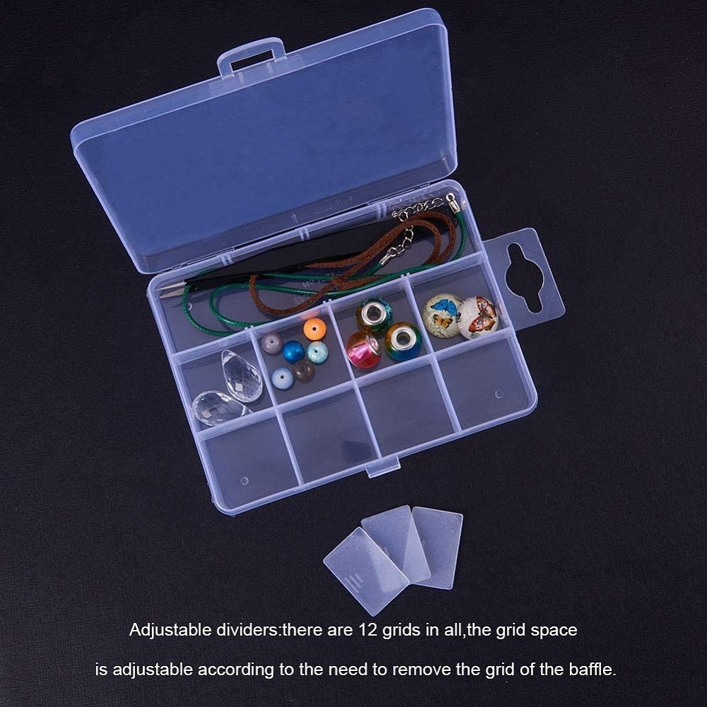1set Plastic Bead Storage Containers Stationary 12 Compartments Rectangle Clear