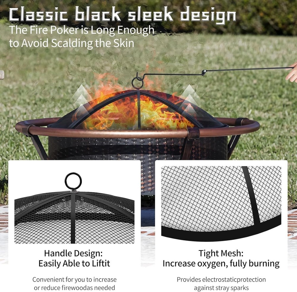 Fire Pit Spark Screen, 24 Inch Outdoor Fire Pit Screen with Foldable Hook
