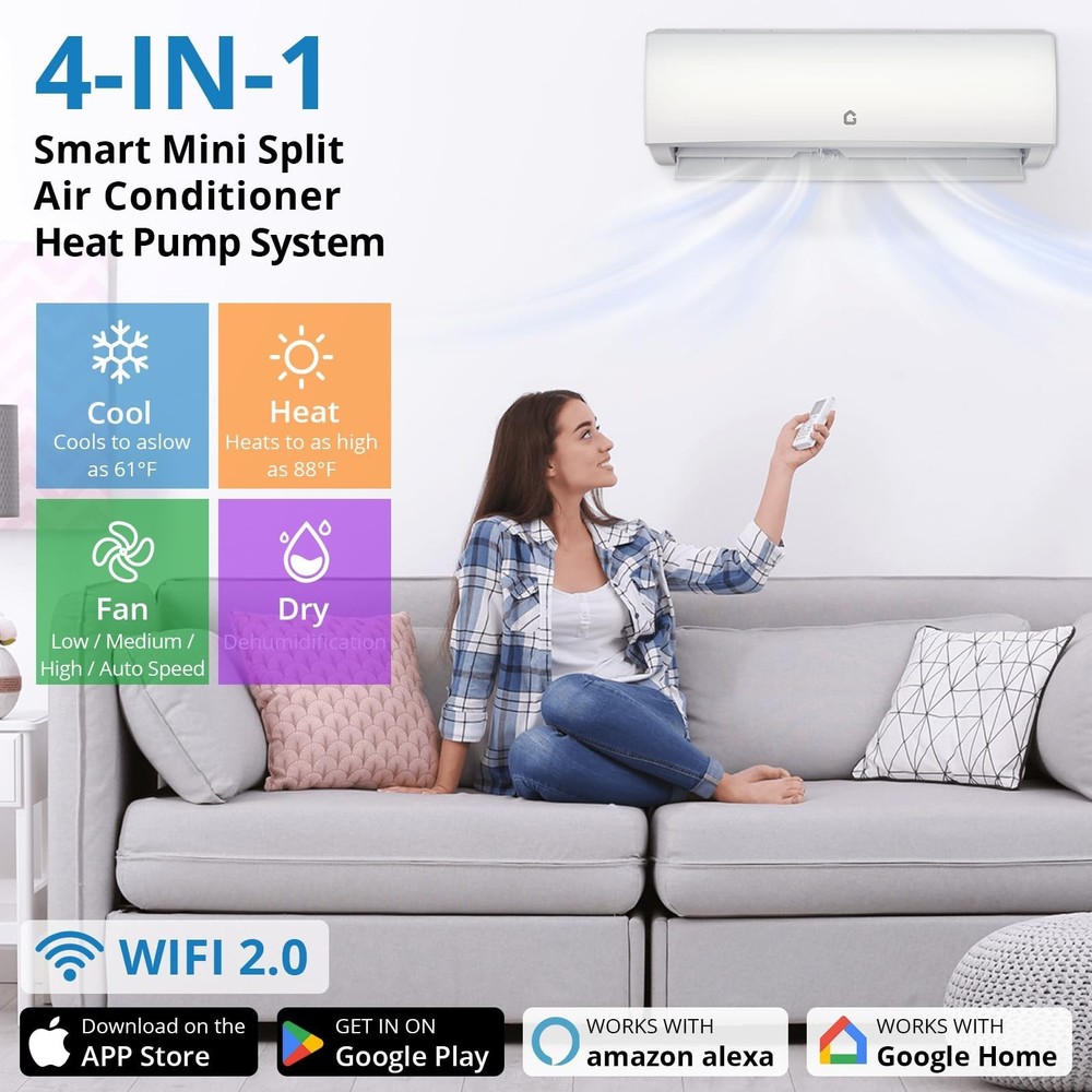 9000 BTU Mini Split Air Conditioning/Heating System 115V Inverter Mini Split AC