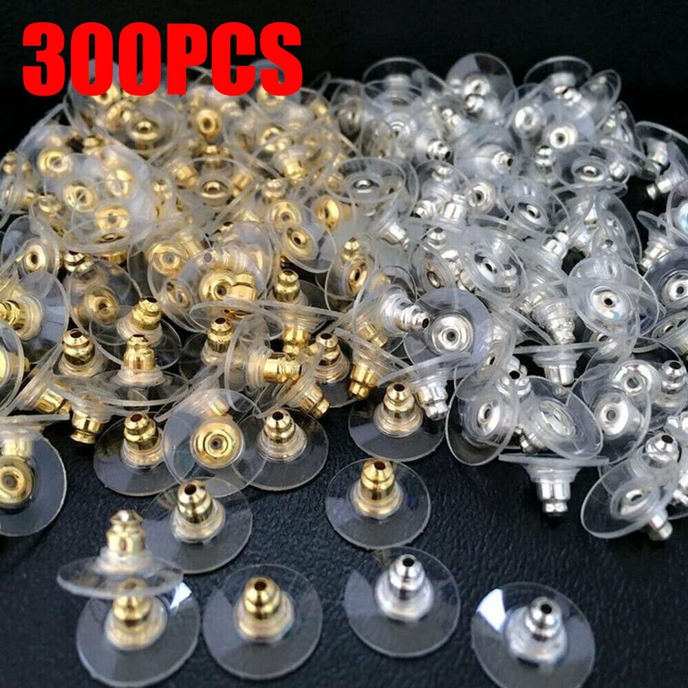 300Pc Earring Backs Post Backings stopper Silver Golden Stud secure Hook Earring
