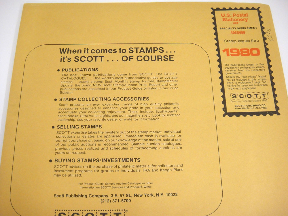Scott 1980 US Postal Stationery  Album Supplement 47 Item 105S080 NOS