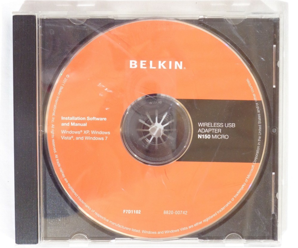 Belkin Wireless USB Adapter N150 Micro Driver & Software CD Windows 7 XP Vista