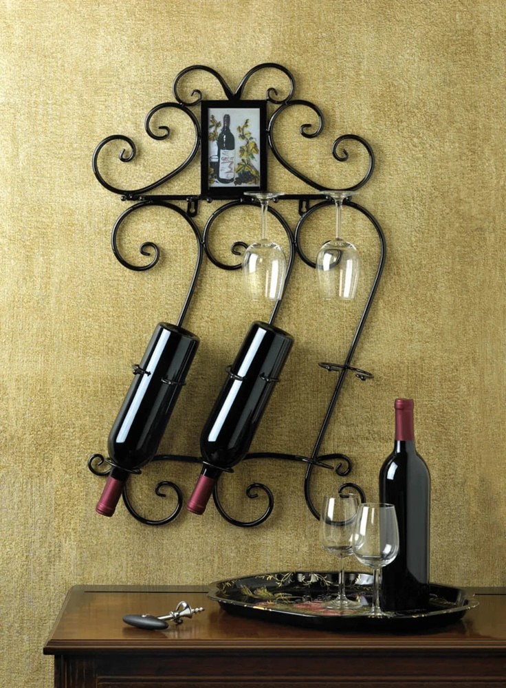 Mounted Scrollwork design Wall Mounted Wine rack Stem Holder