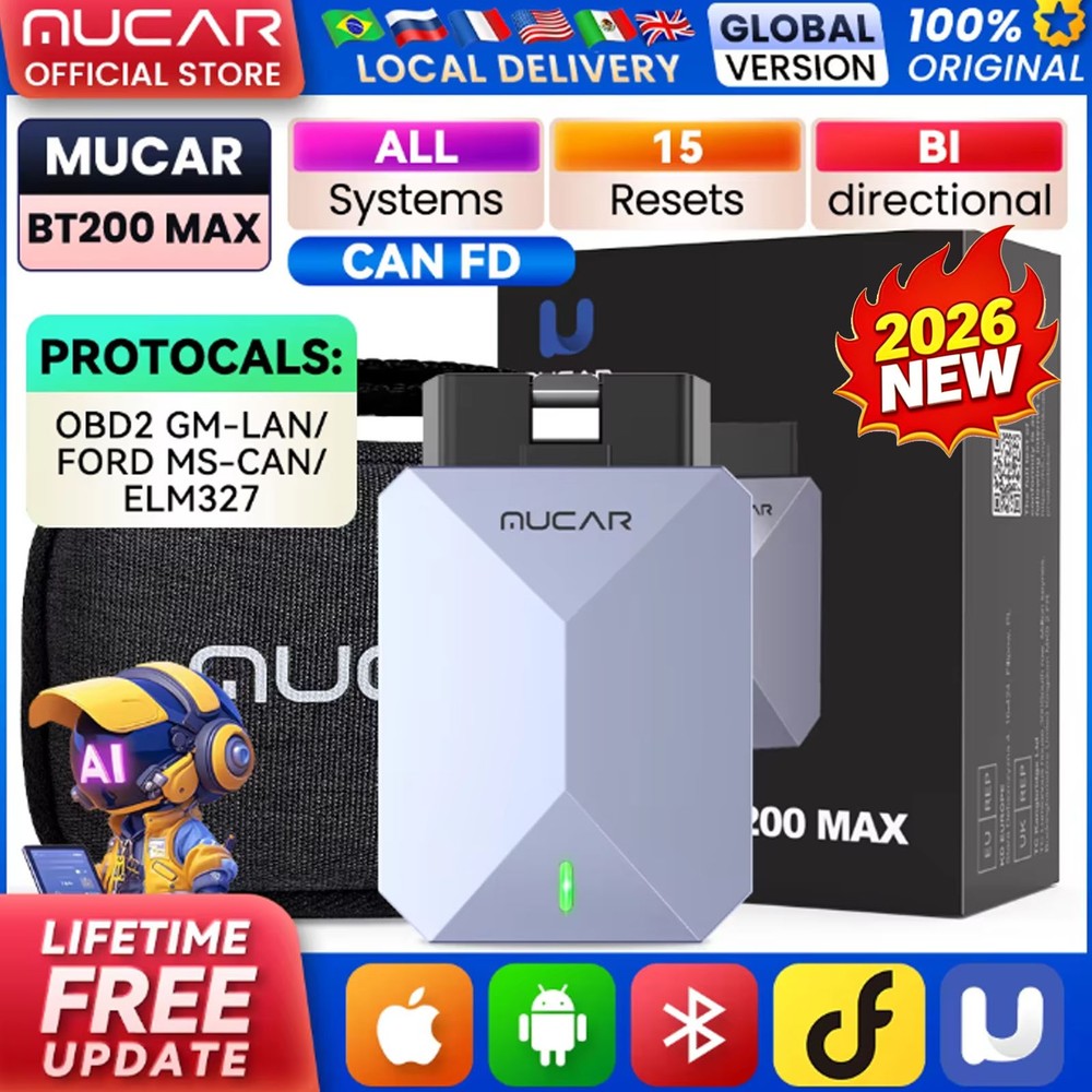 MUCAR BT200 MAX Car All System AI Diagnostic Tool 15 Reset OBD2 Scan Code Reader