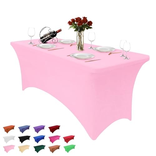 8FT Table Cloth for Rectangle Table Pink Tablecloth Rectangular Fitted Stretch