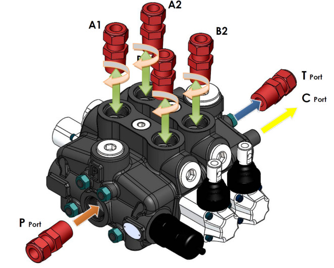 39,5 GPM (150L) Hydraulic Sectional Control Valve with 3 Levers, 1" BSP