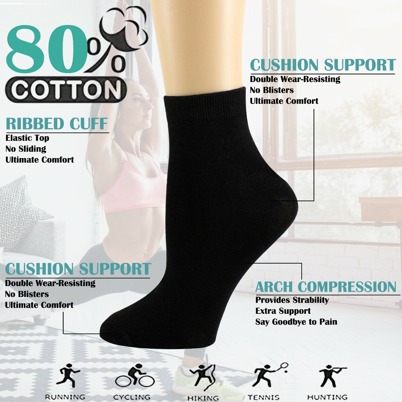 For Mens Womens Ankle Low Cut Quarter Cotton Athletic Sports Running Socks 9-13
