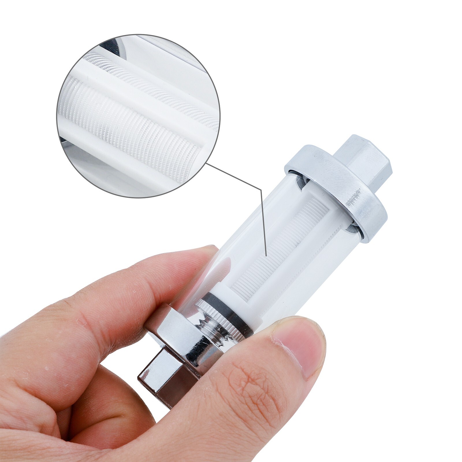 2Pcs Universal 1/4" 5/16" 3/8" Chrome Glass Reusable Washable Inline Fuel Filter