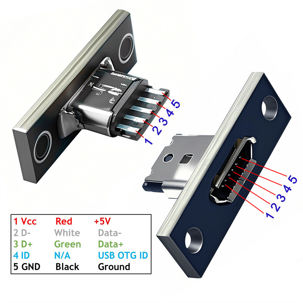 Micro-USB 5Pin Female Type-B Socket DIY OEM Connector Panel Mount Type USB 2.0
