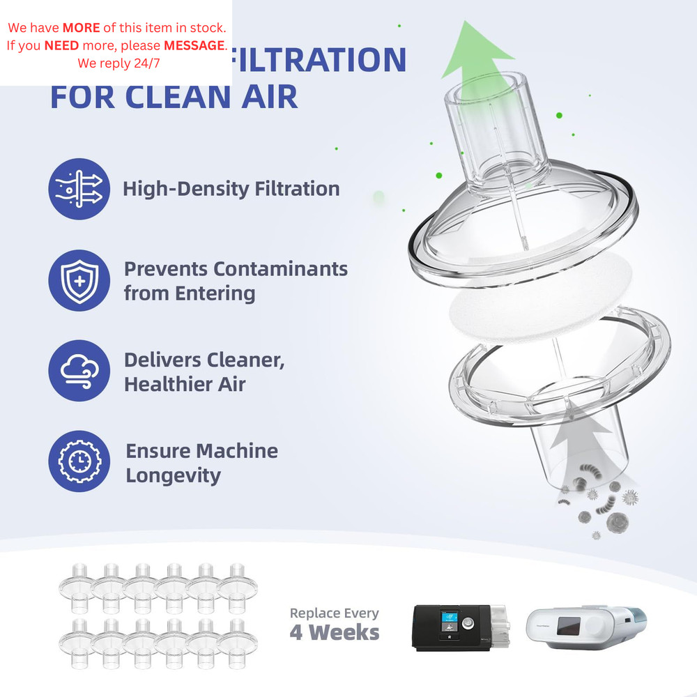 12-Pack CPAP Filters, Inline Filter for Most 12 Pack, Transparent