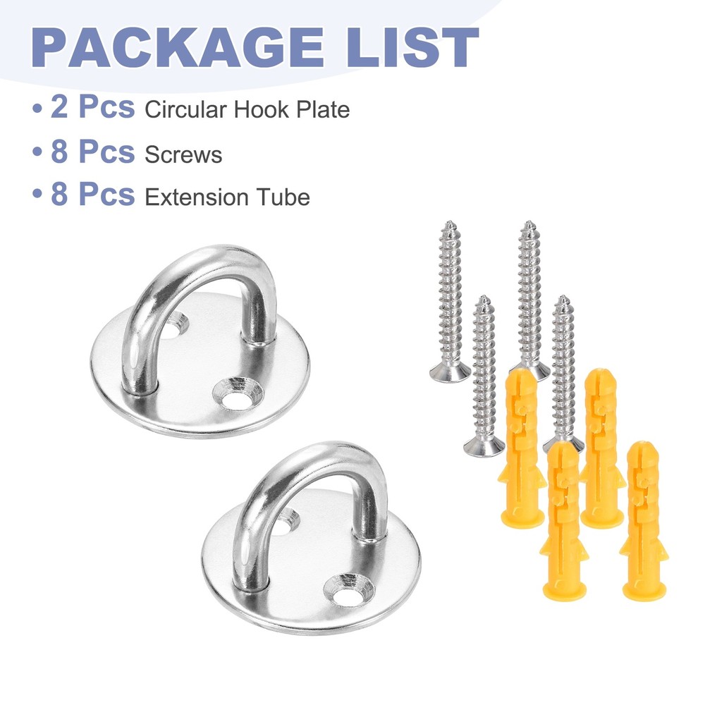 2Pcs M8 Eyelet Bracket Set Circular Hook Plate and Hook, Silver