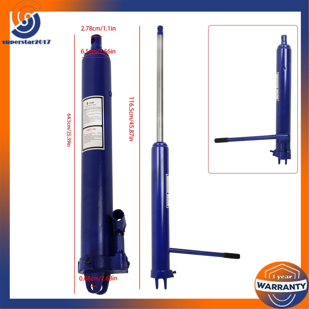 Long Ram Hydraulic Single Piston Jack 8 Ton Replace Engine Crane Hoist Cylinder