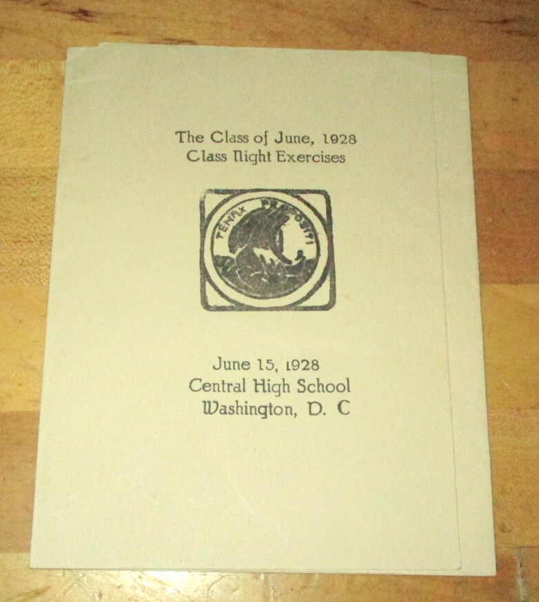 1928 Central High School Commencement Program of Washington D.C.