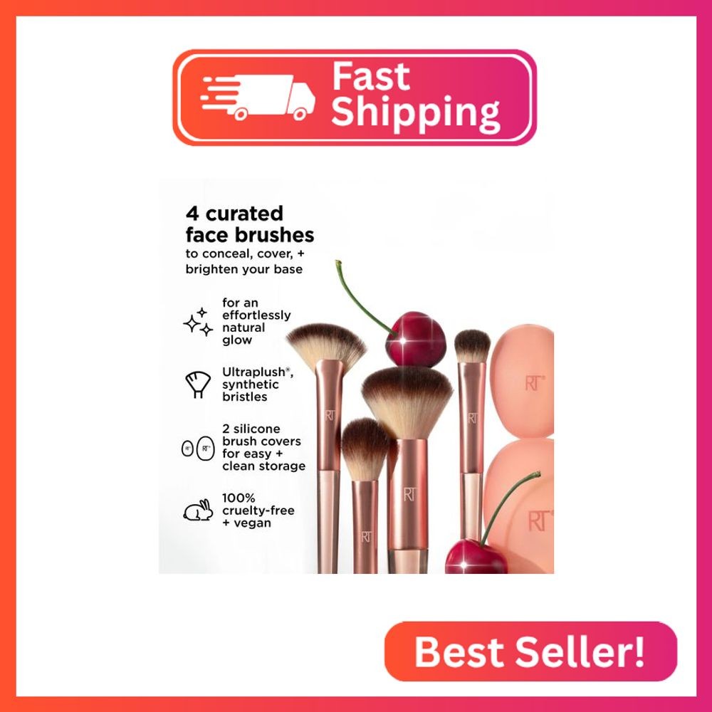 Real Techniques Cherry On Top A Brighter Hue Base Set, Face Makeup Brushes & Tra
