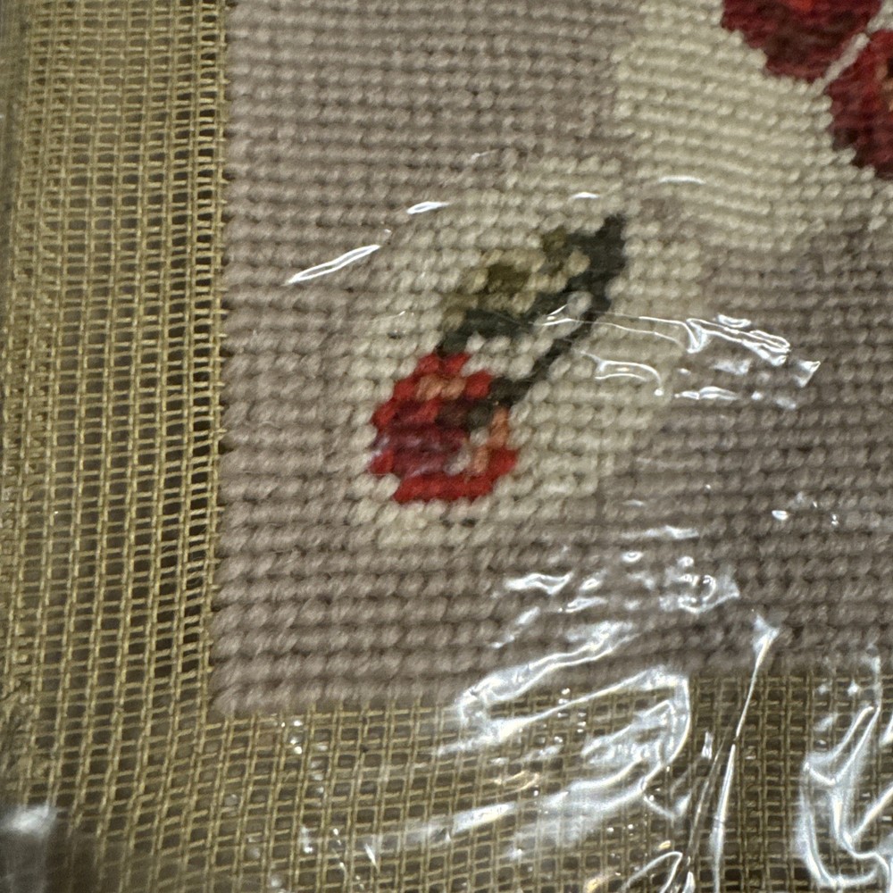 Completed Ivory Cherry Needlepoint Canvas 9" x 8.5"