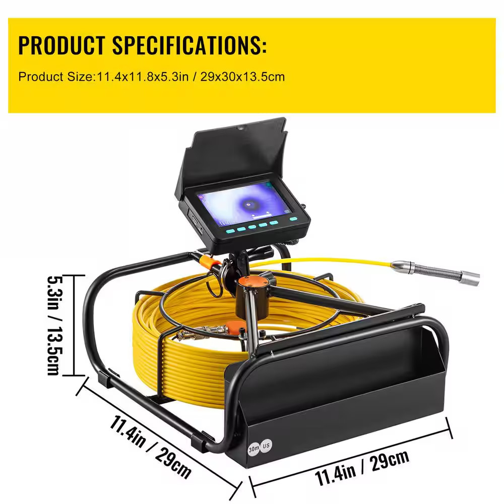 Sewer Camera 98.4 Ft/30 M 4.3 In. Pipe Drain Inspection Camera with DVR Function