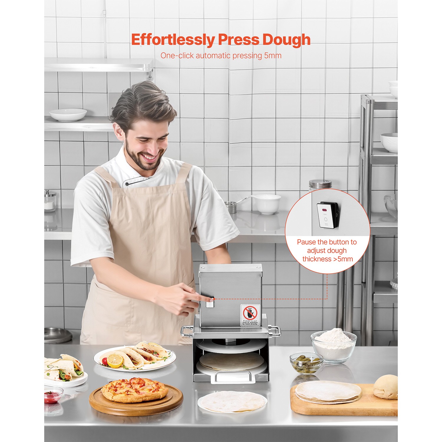 6 in Electric Pizza Dough Press Machine Pizza Pastry Sheeter Stainless Steel