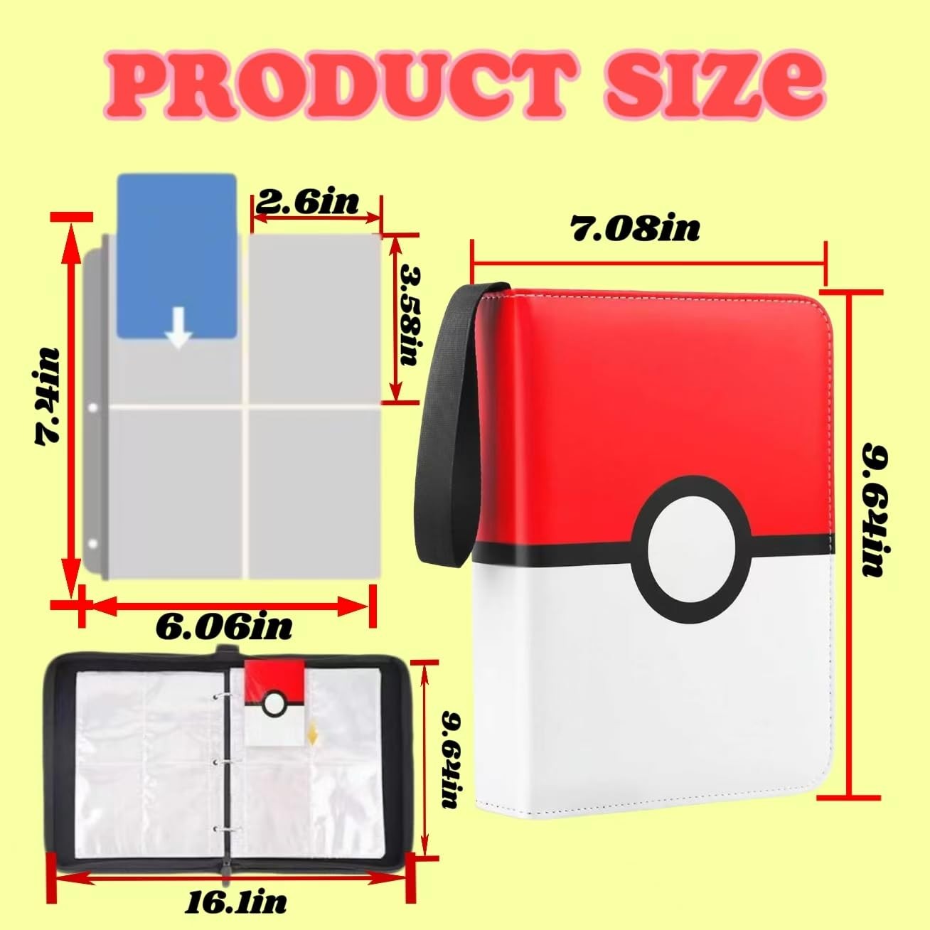 4-Pocket Trading Card Binder - Holds 400 Cards, 50 Removable Sleeves, Zippered
