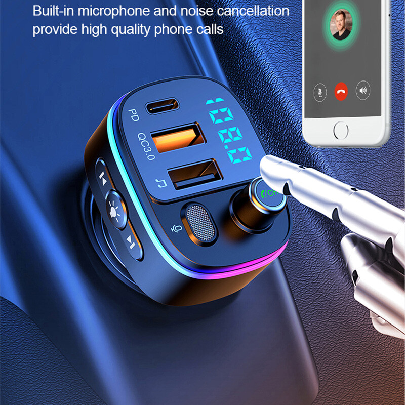 Bluetooth Handsfree Car Kit FM Transmitter MP3 Player QC3.0 Dual USB Car Charger