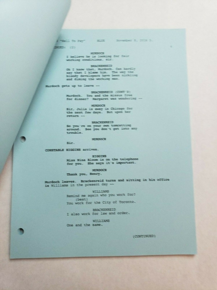 MURDOCH MYSTERIES / Peter Mitchell 2016 TV Script, JONNY HARRIS "Hell to Pay"